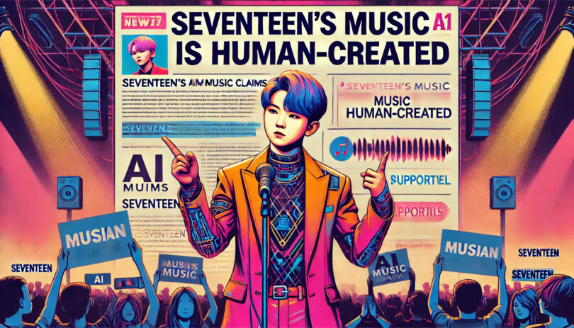 A-vibrant-and-detailed-image-illustrating-Woozi-of-SEVENTEEN-addressing-AI-claims