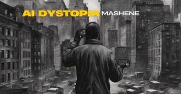 "Album cover for 'AI Dystopia' by Mashene, depicting a futuristic, machine-dominated world."