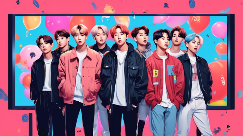 An illustration of BTS members reimagined as animated characters, standing in front of a TV screen displaying the title “Begins ≠ Youth”, with fans looking shocked at a giant price tag showing '$90' floating above in a dramatic, colorful K-drama style background.