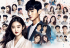 An artistic illustration featuring portraits of Kim Soo Hyun and Kim Sae Ron side by side, with a calendar showing years that represent their ages floating above them, surrounded by a flurry of camera flashes and social media icons to signify the public's attention.