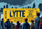 Digital illustration of a crumbling large ticket marked 'Lyte' against a stormy cityscape background, with various people from the ticketing industry observing with concerned expressions.